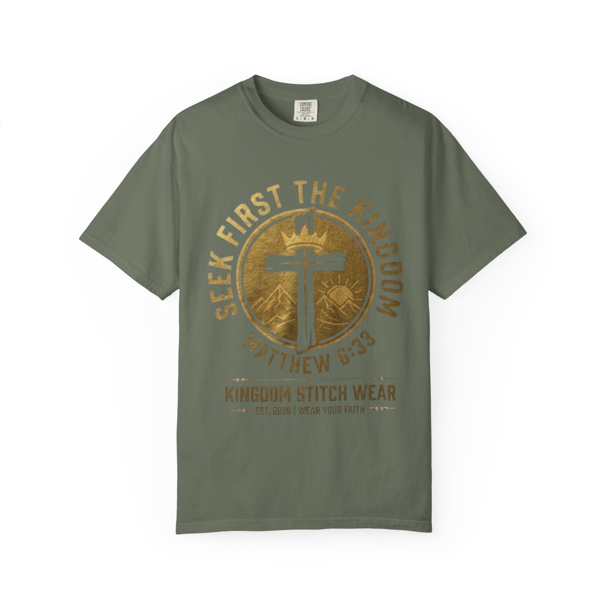 Seek First The Kingdom Tee | Matthew 6:33 | Garment-Dyed Comfort Colors Christian Apparel | Kingdom Stitch Wear