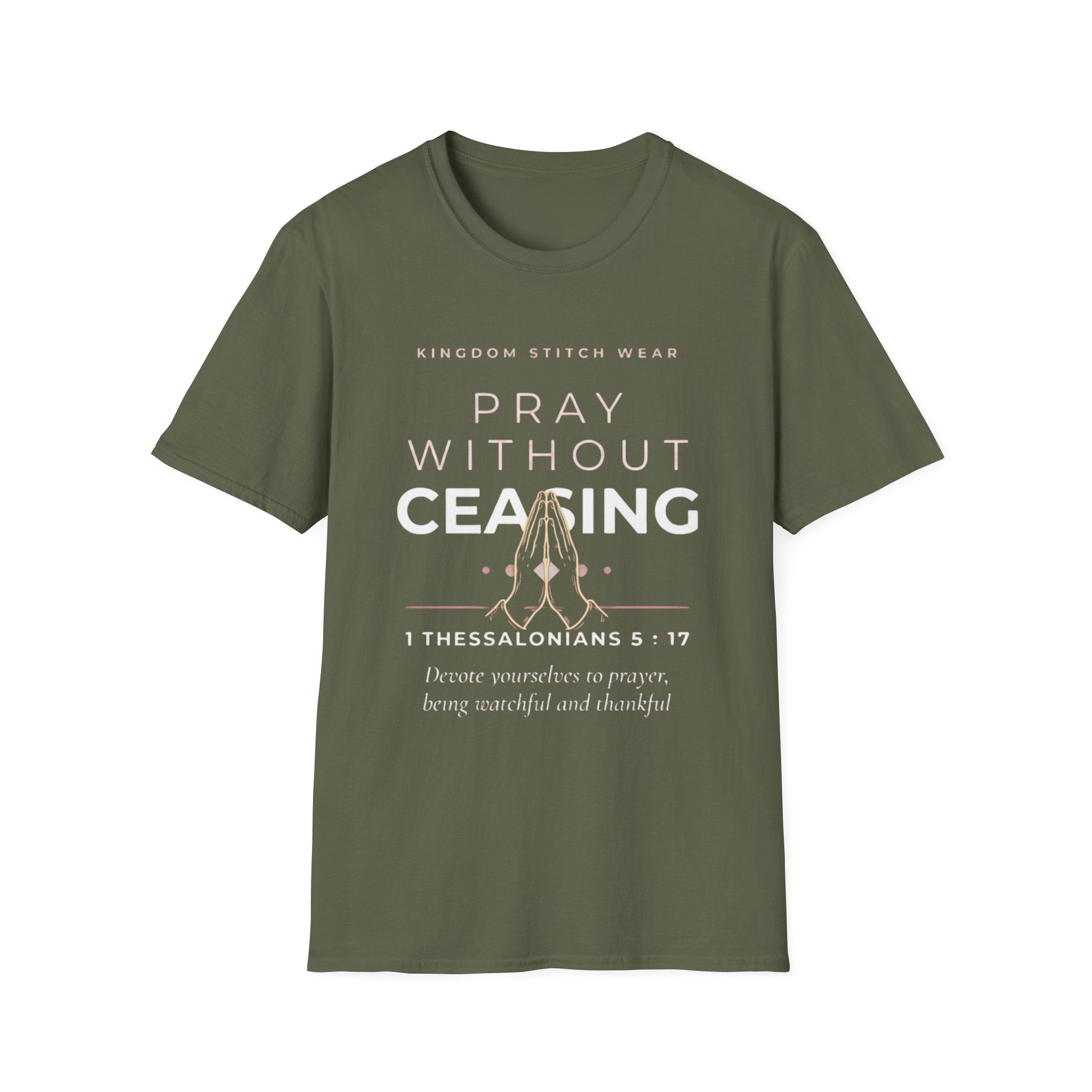 Pray Without Ceasing Tee | Praying Hands | Faith-Based Streetwear | Kingdom Stitch Wear