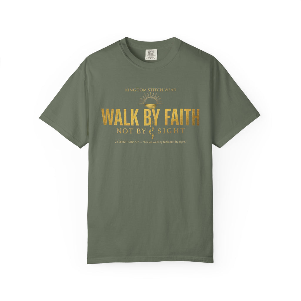 Walk By Faith Comfort Colors Tee | Garment-Dyed Christian Apparel | Kingdom Stitch Wear